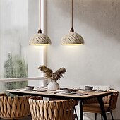 economico Luci a sospensione-Lampada a sospensione moderna in cemento, lampadario a cupola in legno industriale per isola cucina, lampada a sospensione industriale retrò per camera da letto rurale, lampada da soffitto per