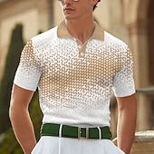 halpa Miesten geometrinen poolo-Miesten Geometrinen Vohveli poolopaidat Lyhythihainen Poolopaidat Kauluspaidat Business Casual liiketoiminta Urheilu- ja treenivaatteet Arki-asut 3D-tulostus Napit Kesä Musta Sininen Ruskea