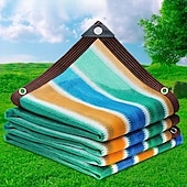 cheap Camping Furniture-Sun Shade Net, High-Density Breathable Colorful Striped Durable Plastic Sunshade Cloth for Patio, Picnic, Carport, Garden, Porch Awning