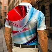 economico Polo geometrica da uomo-Per uomo Polo Casuale Sportivo Collo ripiegato Manica Corta Moderno Tempo libero Linea Tasca Bottoni Estate Rosso rubino Rosso Polo