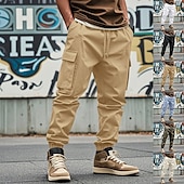 abordables Pantalons Cargo-Homme Pantalons Cargo Pantalon Jogger Pantalons Cordon de serrage Taille Élastique Multi-poches Uni Portable Extérieur Quotidien Camping &amp; Randonnée Mode Classique Noir Blanche