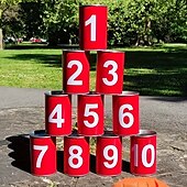 abordables Actividad al Aire Libre-13 juegos de carnaval con latas, lanzamiento de pufs, juegos de carnaval que incluyen 10 latas y 3 juegos de pufs, juegos de Pascua al aire libre adecuados para reuniones familiares, cumpleaños y
