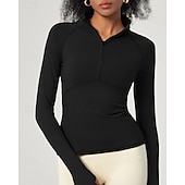 billiga Löpar-T-shirts och linnen-Dam T-shirt för jogging Fjärdedels blixtlås Pullover Långärmad Överdelar Fritids- Höst Andningsfunktion Snabb tork Lättvikt Tennis Golf Löpning Sportkläder Sportkläder Solid färg Svart Mörkgrön Grå