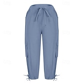preiswerte Cargohose für Damen-Damen Cargo-Hosen Stoffhosen Streetwear Lässig Wadenlang Natürliche Taille Einfach Tasche Elastisches Kordelzugdesign Bequem Außenbereich Outdoor Streetwear Kamel Dunkelbraun Hellhimmelblau Schwarz