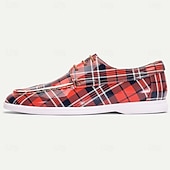 cheap Distinctive Patterned Shoes-Men’s Red Plaid Slip-On Shoes – Classic Checkered Design with Comfortable Fit, Ideal for Casual, Smart Casual and Everyday Wear