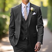 cheap Wedding Suits-Men&#039;s Wedding Party Evening Wear Suits Grape Dark Grey Fashion Formal Solid Colored Standard Fit 3 Piece Single Breasted Two-buttons