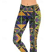 baratos -Mulheres Calças Leggings Roupa de rua Casual Comprimento total Natural Geométrico Cintura elástica Imprimir Confortável Exterior Ao ar livre Férias Feriado Roxo cáqui Outono Normal
