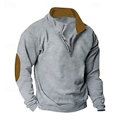 cheap Basic Sweatshirts-Men's Sweatshirt Quarter Zip Sweatshirt Black Wine Camel Light Grey Dark Gray Half Zip Color Block Sports &amp; Outdoor Daily Holiday Polyester Streetwear Basic Casual Spring Autumn / Fall Clothing