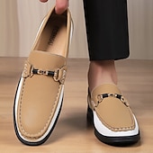 cheap Men&#039;s Slip-ons &amp; Loafers-Men&#039;s Green and White Faux Leather Moccasin Loafers Fashion Slip-On Driving Shoes for Casual Wear and Spring Outfits