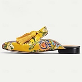 voordelige Premium leren loafers-Gele premium runderleren muiltjes voor heren met levendige bloemenborduursels en kwastjesdetails – chique schoenen voor zomerse bijeenkomsten en informele festiviteiten