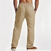 cheap Classic-Men&#039;s Linen Pants Trousers Summer Pants Beach Pants Pocket Elastic Waist Drawstring Striped Comfort Breathable Vacation Daily Holiday Hawaiian Boho Black White