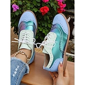 economico Anni &amp;#39;50-Scarpe Oxford da donna con punta a coda di rondine e motivo color block, brogues stringate retrò anni &#039;50 con pannelli iridescenti per uscite casual e street style di ispirazione vintage