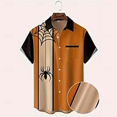 voordelige Dierenprint-Voor heren SPIDER Kleurblokkering Overhemd Zomer overhemd Overhemd met knopen Korte mouw Mode-casual Buiten Vakantie Dagelijks gebruik Zomer Lente Strijkijzer 3D-afdrukken shirts met kraag Voorste zak