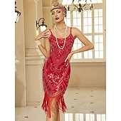 billiga Klänningar-Retro / vintage Glada 20-talet 1920-talet Flapper-klänning Klänningar Kläder Den store Gatsby Bröllopsgäst Paljetter Tofs Maskeradkläder Dam Jul Halloween Karnival Fest / afton Bröllopsfest Möhippa