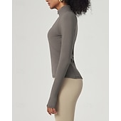 billiga Löpar-T-shirts och linnen-Dam T-shirt för jogging Fjärdedels blixtlås Pullover Långärmad Överdelar Fritids- Höst Andningsfunktion Snabb tork Lättvikt Tennis Golf Löpning Sportkläder Sportkläder Solid färg Svart Mörkgrön Grå