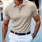 halpa Rento-Miesten Button Up Polos Kausaliteetti Nappi Classic Lyhythihainen Perus Yhtenäinen väri Napit Kesä Musta Valkoinen Viininpunainen Laivaston sininen Apila Khaki Button Up Polos