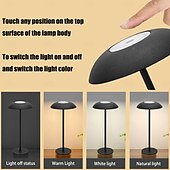 economico Lampade da tavolo-Lampada da tavolo ricaricabile in metallo di alluminio con tre colori dimmerabili e luce soffusa per la protezione degli occhi, campeggio all&#039;interno e all&#039;esterno, lettura, illuminazione da comodino, ricarica di tipo C.