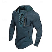 preiswerte Basic-T-Shirts-Herren T Shirt T-Shirt Langarmshirt Langarm Mit Kapuze Frühling Herbst Einfach Mode Designer Basic Schnürung Reißverschluss Urlaub Straße Ausgehen Schwarz Blau Braun Top T-Shirt für Herren
