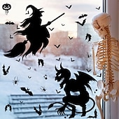 cheap Halloween Stickers-4 Sheets Halloween Window Cling Sticker Decals Decorations Double Side, Ghost Pumpkin Witch Grim Reaper Bat Skeleton Static Stickers for Halloween Party Supplies