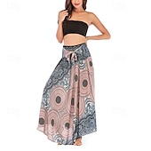 abordables Faldas gráficas-Mujer Falda Línea A Columpio Casual Boho Maxi Alta cintura Faldas Floral Estampado Microelástico Vacaciones Festivos Blanco Vino Azul Real Verde Oscuro Verano Poliéster