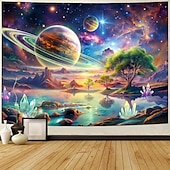 voordelige Blacklight wandtapijten-Zwartlicht wandtapijt glow in het donker glow party UV-reactieve sterrenstelsel trippy mistige paddenstoel natuur landschap hangend wandtapijt muurkunst voor woonkamer slaapkamer