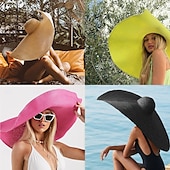 preiswerte Hüte-übergroßer Strand-Strohhut Damenmode großer Sonnenhut mit breiter Krempe Sommer-Roll-up-weicher Sonnenhut geeignet für Strandhut faltbar