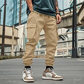 abordables Pantalons Cargo-Homme Pantalons Cargo Pantalon Jogger Pantalons Cordon de serrage Taille Élastique Multi-poches Uni Portable Extérieur Quotidien Camping &amp; Randonnée Mode Classique Noir Blanche
