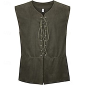 preiswerte Herrenweste-Herren Weste aus Wildlederimitat Weste Gilet Outdoor Täglich Vintage Frühling Herbst Schnürung Polyester Bequem Einfach V Ausschnitt Normale Passform Dunkelbraun Schwarz Wein Marineblau Weste
