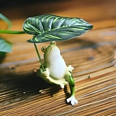 tanie Posągi-realistyczna figurka żaby na liściu, sztuczna dekoracja żaby do akwarium, stawu, miniaturowego krajobrazu ogrodowego, domu i balkonu