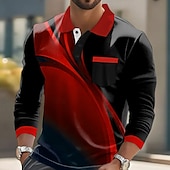 halpa Miesten geometrinen poolo-Miesten Geometrinen Polo Pitkähihainen Poolopaidat Kauluspaidat Business Casual liiketoiminta Urheilu- ja treenivaatteet Arki-asut Tasku 3D-tulostus Napit Kevät Syksy Talvi Rubiini Sininen Ruskea