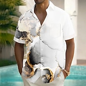 voordelige Geometrisch patroon-Voor heren Geometrisch Marmer Abstracte kunst Overhemd Zomer overhemd Overhemd met knopen Korte mouw Mode-casual Vakantie Feestdagen Streetwear Zomer Strijkijzer 3D-afdrukken Voorste zak Linnenachtig