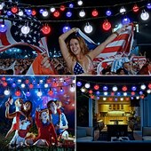 preiswerte Solar Lichterketten-1 Stück 12 m - 100 LED-Perlen, solarbetriebene patriotische Lichterketten für den Außenbereich, wasserdicht, 4. Juli, Unabhängigkeitstag, rot-weiß-blaue Blasenkugel-Lichterkette, Hof, Gartenzaun, Balkon, Party, patriotische Atmosphäre