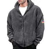 baratos camisolas de lã-Homens Moletom com zíper Moletom Moletom Zip Moletom de lã Preto Azul Marinha Cáqui Cinzento Com Capuz Tecido Zip Up Desportos e Ar livre Casual Diário Roupa de rua Legal Roupa de Esporte Outono
