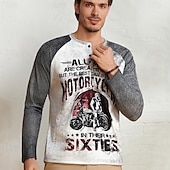 billiga Vintage &amp;amp; Retro-Herr T-shirt Henleytröja Grafiska tryck Motorcyklar Henley Gul Blå Kaki Grå Utomhus Ledigt Långärmad Button-Down Mönster Kläder Stylish Lättvikt Vintage Andningsfunktion