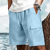 economico Vacanza-Per uomo Pantaloncini cargo Shorts Shorts di Lino Pantaloncini Estivi Shorts da Spiaggia Elastico in vita Coulisse Multi-tasche Semplice Lunghezza al ginocchio All&#039;aperto Casuale Quotidiano Vacanza