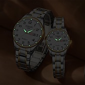 abordables Relojes de Cuarzo-Este es un elegante reloj para parejas con dos diales digitales redondos y correas de acero inoxidable con una pantalla de fecha luminosa resistente al agua ipx7 de lunes a domingo. Es un regalo ideal