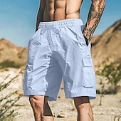 baratos Ar livre-Homens Bermuda Cargo Calção Shorts de verão Bermudas Shorts de praia Com Cordão Bolso multi Perna reta Tecido Respirável Pavio Humido Comprimento do joelho Ao ar livre Casual Diário Férias Moda