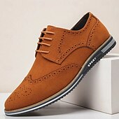 abordables Semiformal-Zapatos oxford de piel sintética marrón caramelo para hombre con detalles brogue: zapatos elegantes e informales con cordones para el trabajo, citas y uso diario.