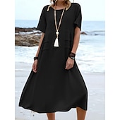 preiswerte Kleider-Damen Midikleid T-Shirt-Kleid Sommerkleid Lässig Täglich Normale Passform Einfach Kurzarm Rundhalsausschnitt Schwarz Orange Aprikose Grau Sommer
