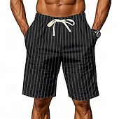 voordelige Klassiek-Voor heren Korte broek Linnen korte broek Zomer korte broeken Strandshorts Trekkoord Zak Elastische taille Gestreept Comfort Ademend Korte Strand Vakantie Feestdagen Hawaii Boho Zwart Marineblauw
