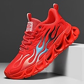 billige Sneakers til herrer-Røde løpesko for menn med flammedetaljer, overdel i høy ytelse og støtdempende såle, perfekt for trening, sportsbegivenheter og en aktiv livsstil