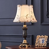 cheap Bedside Lamp-Bedside Lamps Table Lamp Traditional for Living Room 21.26&#039;&#039; Retro Bedroom Lamp Resin with Gray Green Lampshade for Bedside Table Nightlamps