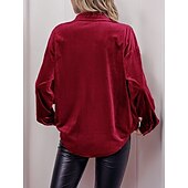 preiswerte Damen Einfache Oberteile-Damen Hemd Einfarbig Elegant Stilvoll Lässig Langarm Hemdkragen Normale Oberteile Täglich Knöpfe Rote Blau Braun Grün Sommer Frühling