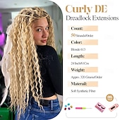 abordables Crocheter les cheveux-Ensemble complet d&#039;extensions de dreadlocks bouclées blondes platine à double extrémité pour femmes, dreadlocks ondulées blondes faites à la main, dreadlocks synthétiques souples au crochet (50 mèches