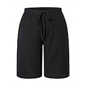baratos Shorts-Mulheres chinês Bermudas Férias Moda Básico Comprimento do joelho Cintura Alta Tecido Bolsos Cintura elástica Confortável Macio Micro-Elástica Ao ar livre Rua Verde Militar Azul marinho Preto Branco