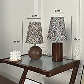 baratos abajur-Abajur redondo com estampa floral pastoral francesa tradicional, base de madeira maciça, 1 luminária de mesa para quarto
