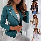 economico giacche casual-Per donna Giacca in Ecopelle Confortevole Traspirante Cerniera Casual Semplice Vacanza Streetwear Casuale Abbigliamento quotidiano Cerniera Corto Bavero Taglia piccola Manica Lunga Capispalla Nero