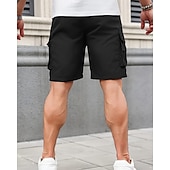 baratos Ar livre-Homens Bermuda Cargo Calção Shorts de verão Com Cordão Cintura elástica Bolso multi Tecido Conforto Vestível Comprimento do joelho Ao ar livre Esporte Diário Moda Casual Preto Azul Marinho