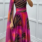 abordables Robes fleuries élégantes-Femmes Robe Longue Maxi Robe Robe de Bal Robe de Soirée Élégant Mode Soirée Occasion Spéciale Coupe régulière Fleur Manche Courte Une Épaule Rose Claire Rouge Bleu Été