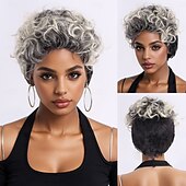 baratos Perucas Sintéticas sem Touca-Perucas sintéticas Encaracolado Afro Prumo Com Franjas Fabrico à Máquina Peruca 10 polegadas A1 Cabelo Sintético Mulheres Clássico Confortável Cores Gradiente Multi Cores